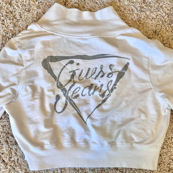 Guess - Women’s (L) White Zip Sweater with Rhinestone Bejeweled Detail Y2K - Picture 1 of 4